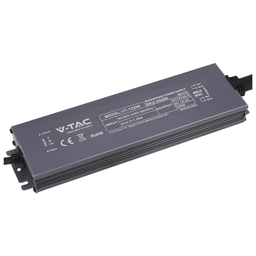 200W / 12V DC strømforsyning til LED-strips - 16.6A, IP67 vanntett