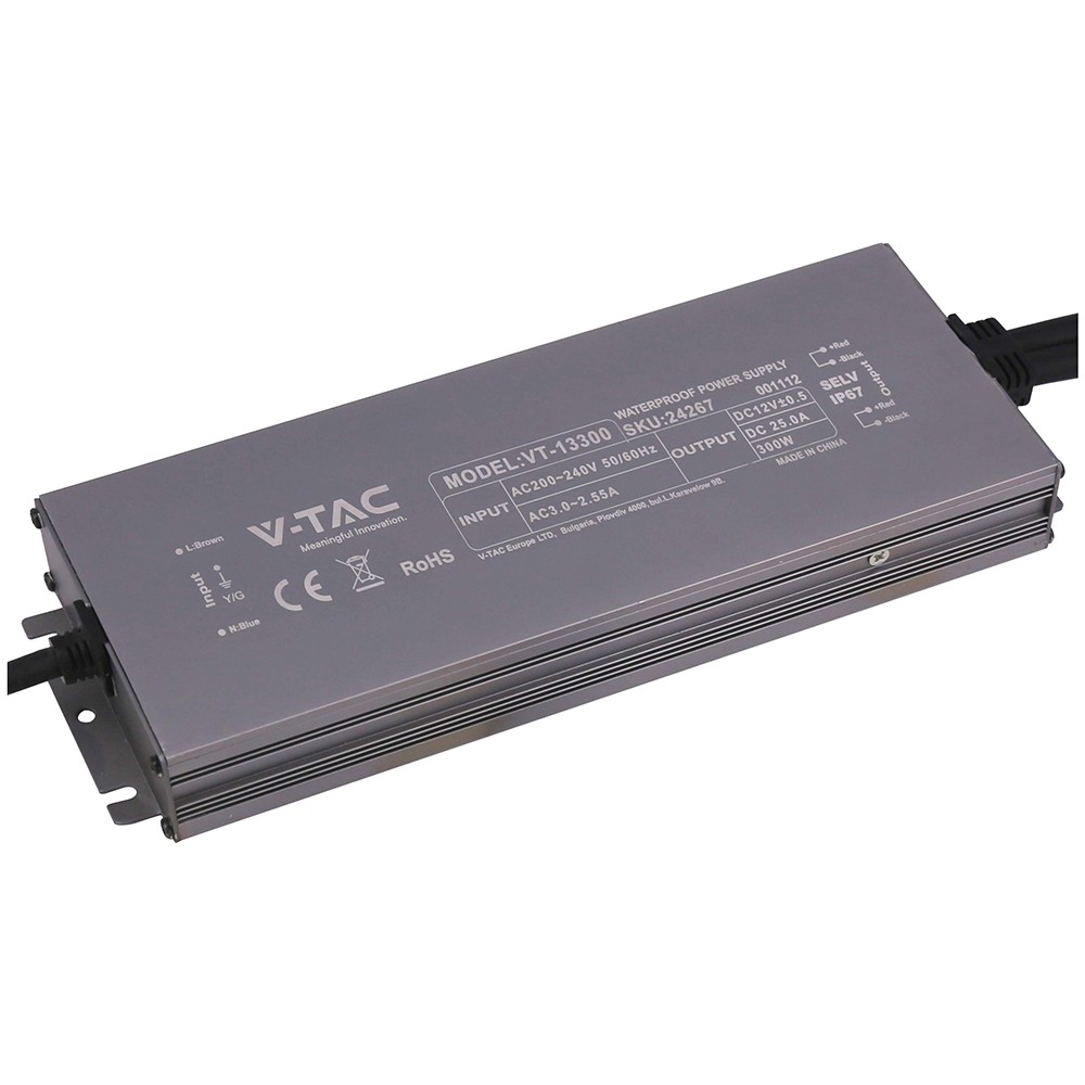 300W / 12V DC strømforsyning til LED-strips – 25A, IP67 vanntett