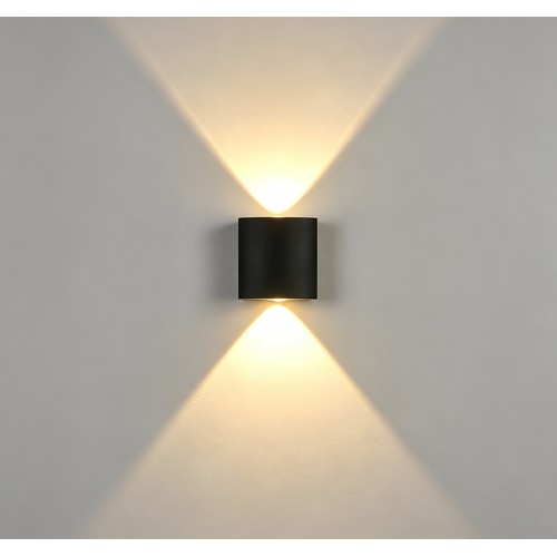 2W vegglampe - IP65, sort, opp/ned, utendørs, inkl. lyskilde