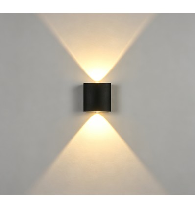 2W vegglampe - IP65, sort, opp/ned, utendørs, inkl. lyskilde
