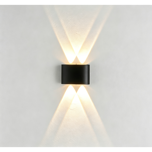 4W vegglampe - IP65, sort, opp/ned, utendørs, inkl. lyskilde