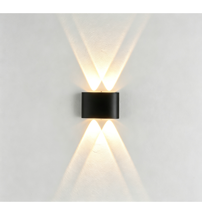 4W vegglampe - IP65, sort, opp/ned, utendørs, inkl. lyskilde