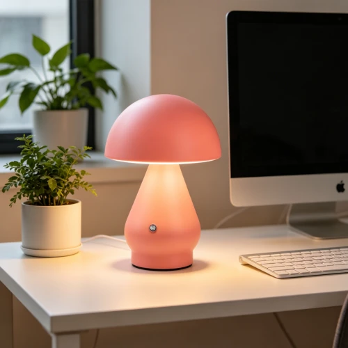 Oppladbar LED bordlampe - Rosa, Ø15cm, 22cm høy, touch dimbar, 3-i-1, IP20 innendørs