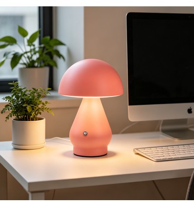 Oppladbar LED bordlampe - Rosa, Ø15cm, 22cm høy, touch dimbar, 3-i-1, IP20 innendørs