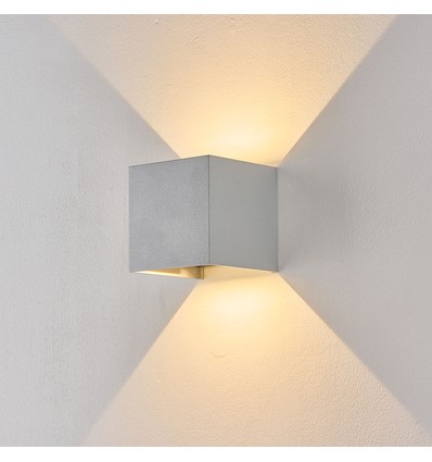 6W CUBIC PRO vegglampe - IP65, sølvgrå, viderekobling, justerbar, firkantet, opp/ned, inne/ute, inkl. lyskilde