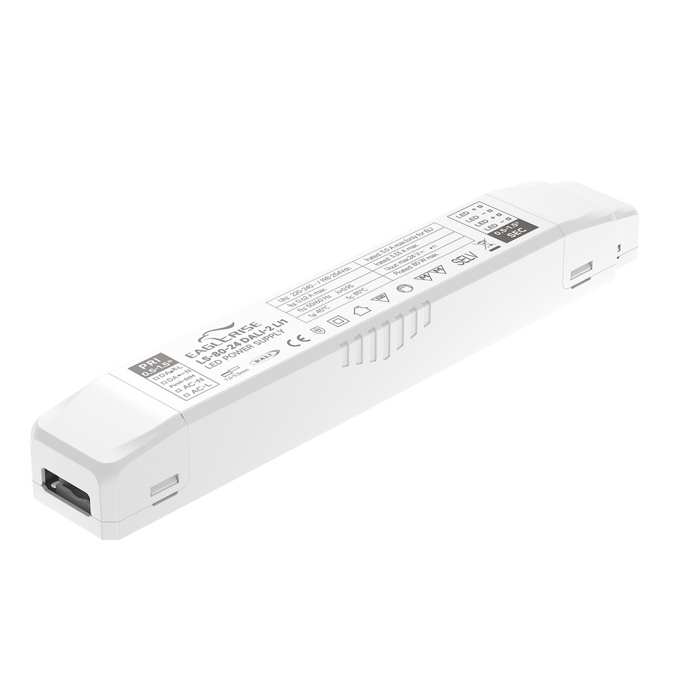 Eaglerise 80W / 24V DC dimbar strømforsyning - 3.3A, IP20, DALI+push, flicker free