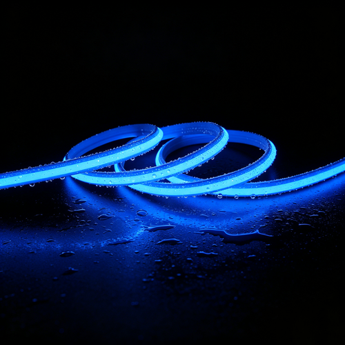 5m 9W/m Blå Slim COB strip - 230V, IP67 vanntett, 296 LED, kan klippes hver 10cm