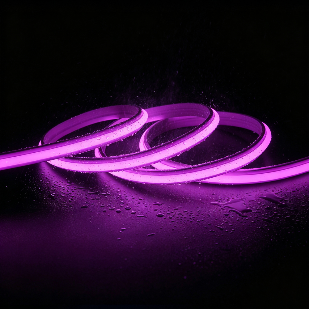 5m 9W/m Lilla Slim COB strip – 230V, IP67 vanntett, 296 LED, kan klippes hver 10cm – Forpakning : 5m inkl. støpsel