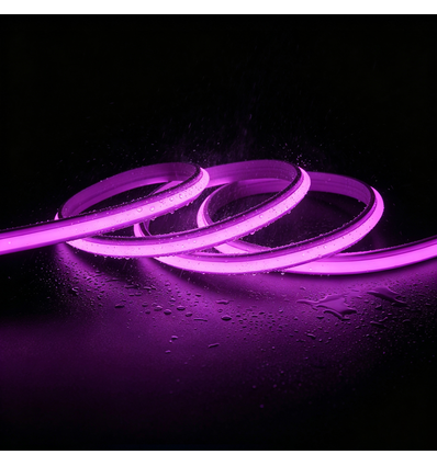 5m 9W/m Lilla/rosa Slim COB strip - 230V, IP67 vanntett, 296 LED, kan klippes hver 10cm
