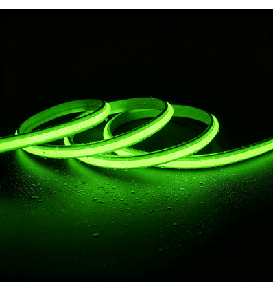 5m 9W/m Grønn Slim COB strip - 230V, IP67 vanntett, 296 LED, kan klippes hver 10cm