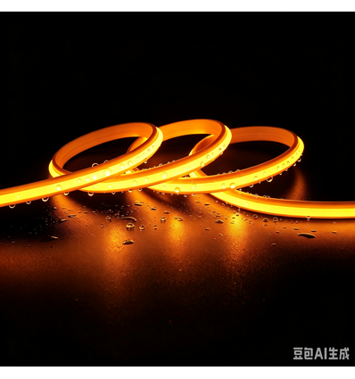 5m 9W/m Gul Slim COB strip - 230V, IP67 vanntett, 296 LED, kan klippes hver 10cm