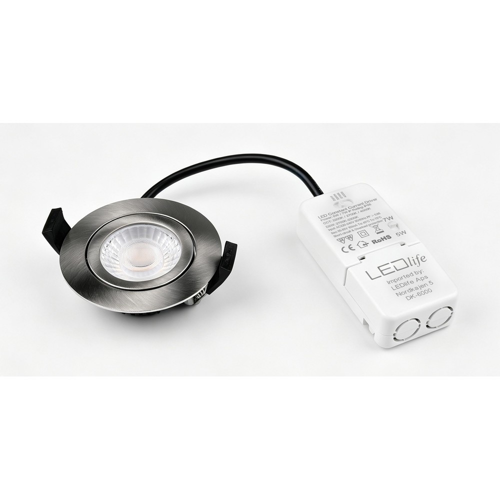 7W Ø8,3cm DimToWarm+CCT innfellingsspot dimbar RA96 - Hull: Ø6,8 cm, Børstet stål - Dimbar : Dimbar