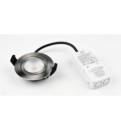 7W Ø8,3cm DimToWarm+CCT innfellingsspot dimbar RA96 - Hull: Ø6,8 cm, Børstet stål