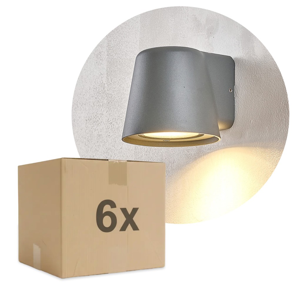 6 stk. Avero GU10 Vegglampe Grå - IP65, uten lyskilde