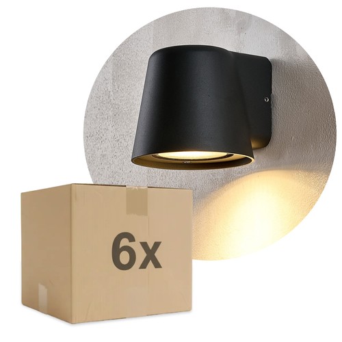 6 stk. Avero GU10 Vegglampe Sort - IP65, uten lyskilde
