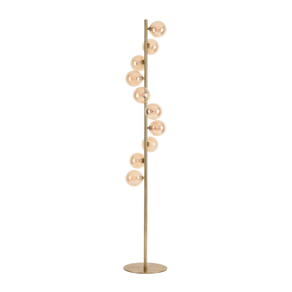 Denia 10xG9 gulvlampe messing/rav - 160cm, ravfarget glass, uten lyskilde