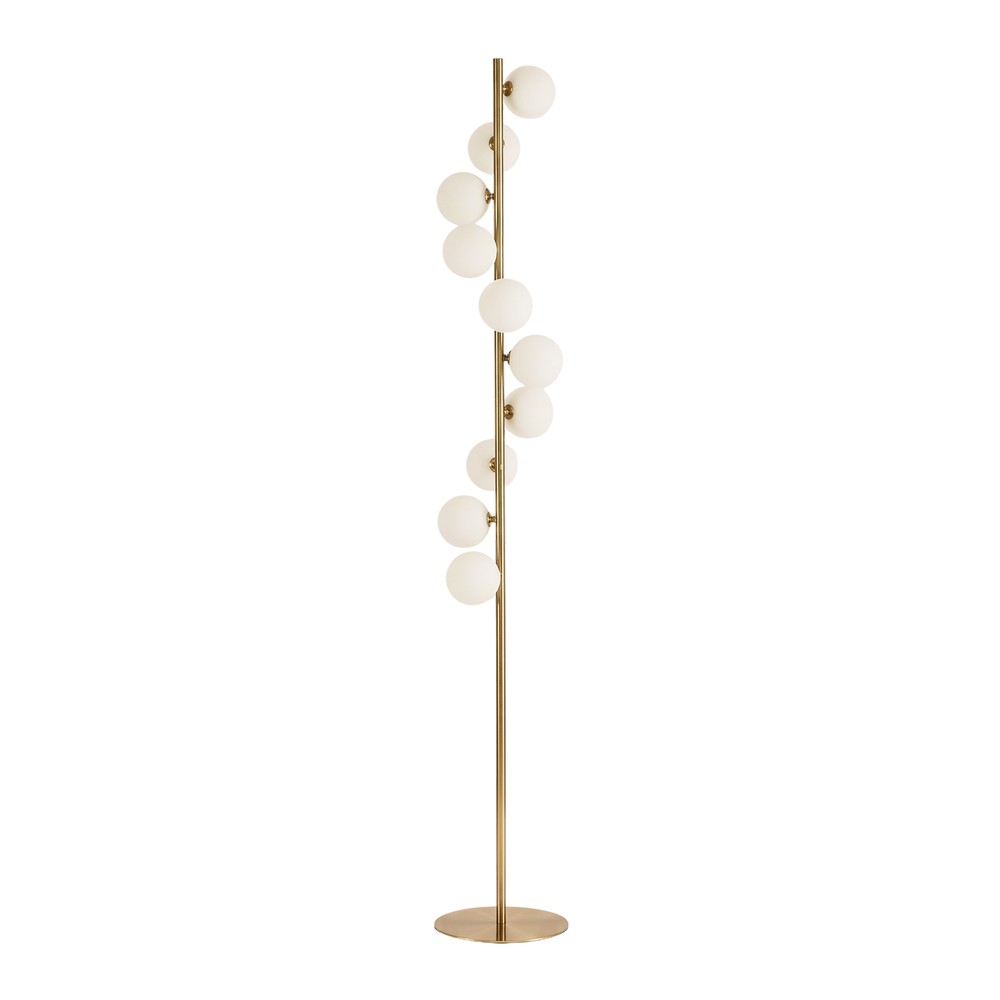 Denia 10xG9 gulvlampe messing/hvit - 160cm, hvitt mattet glass, uten lyskilde