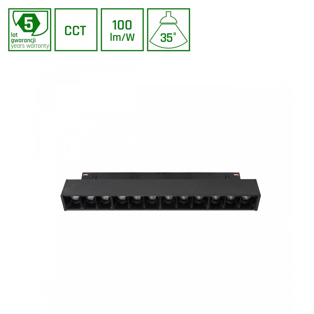 LEDlife 12W System Shift Grid S skinnespot - CCT switch, 40 grader, 2-faset, sort - Dimbar : Ikke dimbar