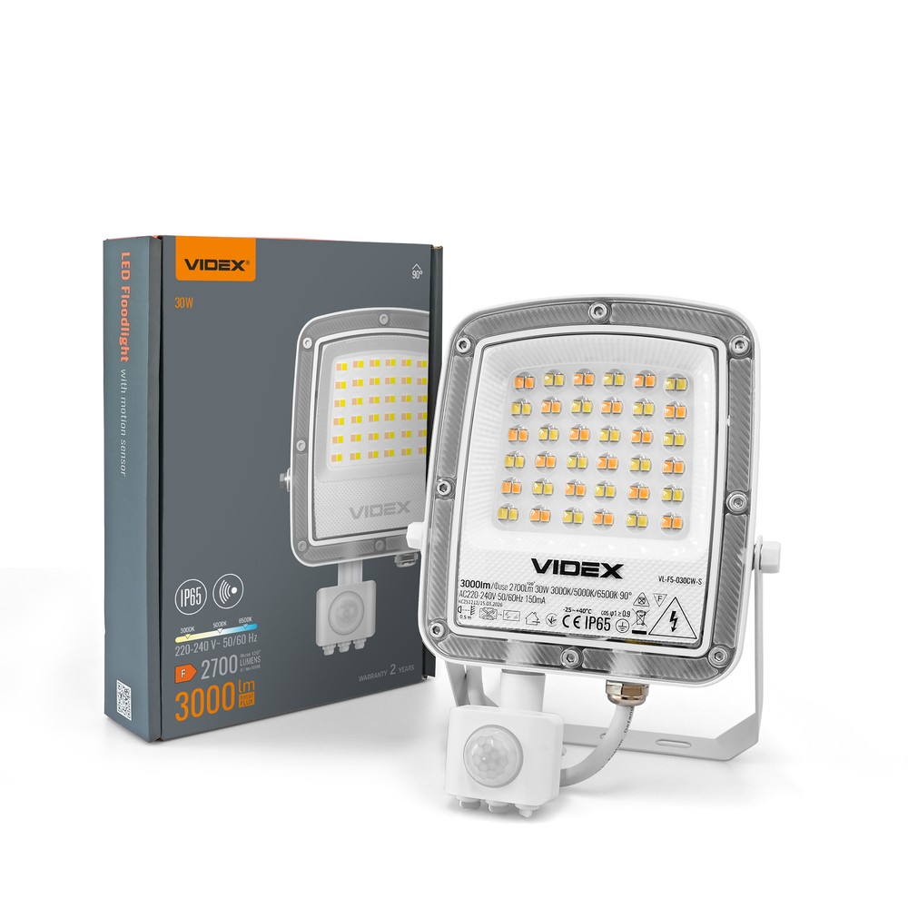 30W LED-lyskaster med sensor - CCT, IP65, PIR bevegelsessensor, sort kabinett - Kulør : Varm