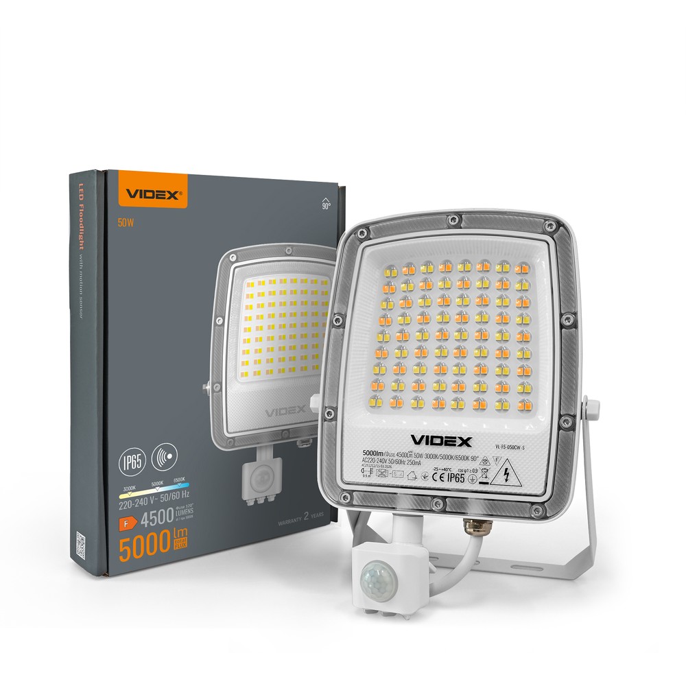 50W LED-lyskaster med sensor - CCT, IP65, bevegelsessensor, utendørs - Kulør : Varm