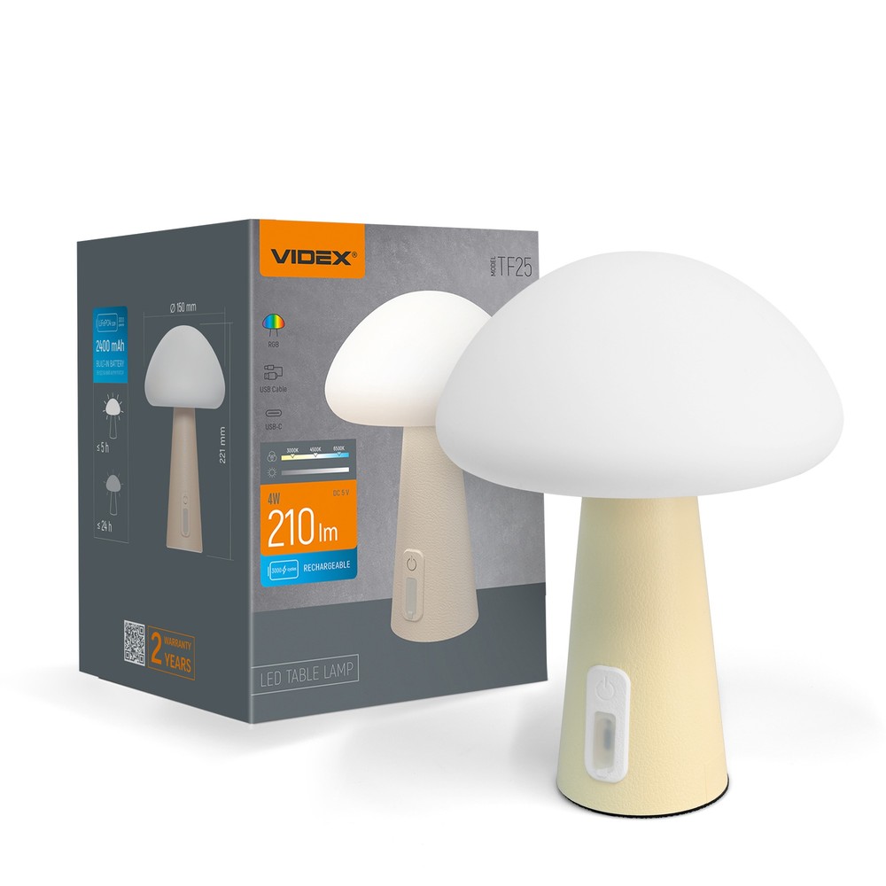 Oppladbar Mushroom LED bordlampe - RGB + 3000K, kaldhvit, bærbar - Dimbar : Dimmer innebygd, Kulør : Varm