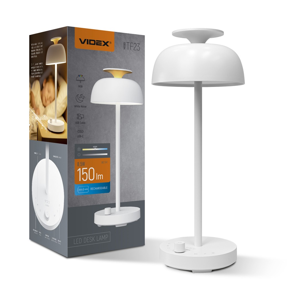 Oppladbar LED skrivebordslampe med white noise - RGB+W, nøytral hvit, bærbar - Dimbar : Dimmer innebygd, Kulør : Nøytral