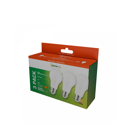 3-pakning E27 9W LED-pære - Varmhvit