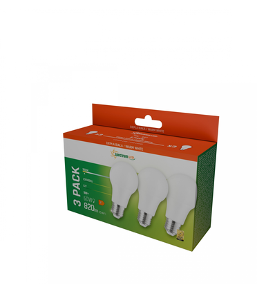 3-pakning E27 9W LED-pære - Varmhvit