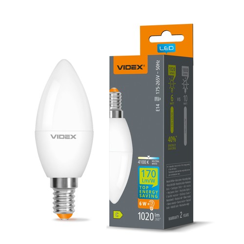 E14 6W LED kronepære - C37, nøytral hvit