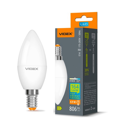 E14 4,9W LED kronepære - C37, nøytral hvit