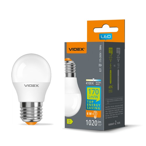 E27 6W LED kronepære - G45, nøytral hvit