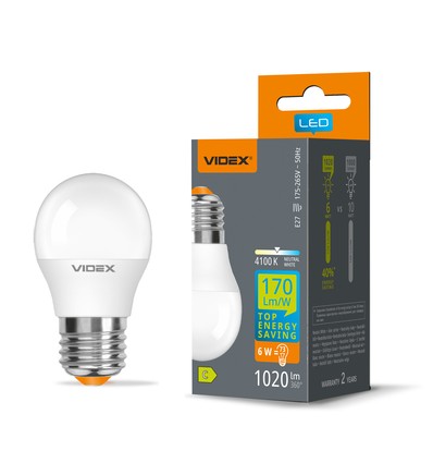 E27 6W LED kronepære - G45, nøytral hvit