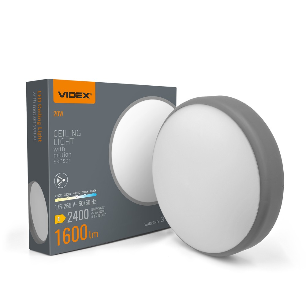 20W LED taklampe med bevegelsessensor - 5CCT, hvit kant, innebygd sensor - Kulør : Nøytral