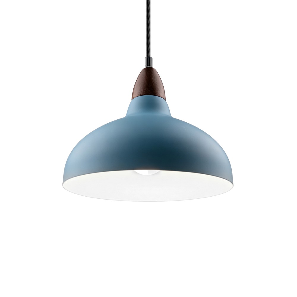 BIRK Petroleumsblå Ø24cm pendel - E27 sokkel, 2m ledning, metall / tre