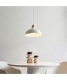 BIRK Hvit Ø19cm pendel - E27 sokkel, 2m ledning, metall / tre
