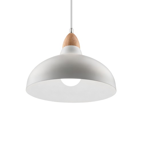BIRK Hvit Ø24cm pendel - E27 sokkel, 2m ledning, metall / tre