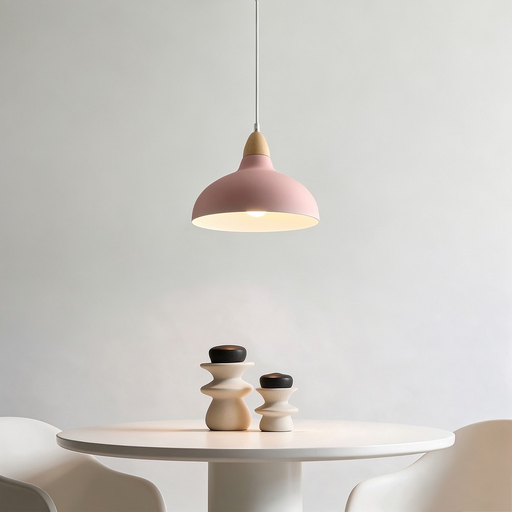 BIRK Rosa Ø19cm pendel - E27 sokkel, 2m ledning, metall / tre
