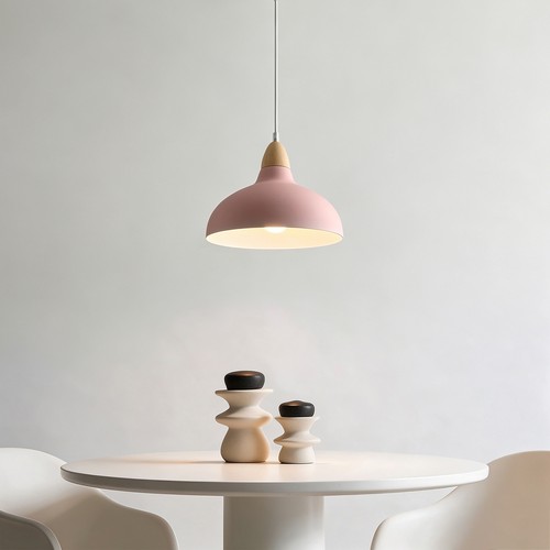 BIRK Rosa Ø19cm pendel - E27 sokkel, 2m ledning, metall / tre
