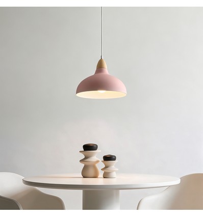BIRK Rosa Ø19cm pendel - E27 sokkel, 2m ledning, metall / tre
