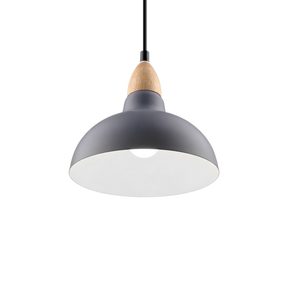 BIRK Blå Ø19cm pendel - E27 sokkel, 2m ledning, metall / tre
