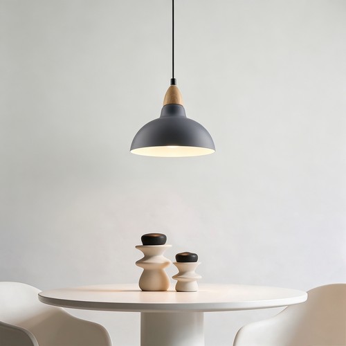 BIRK Blå Ø24cm pendel - E27 sokkel, 2m ledning, metall / tre