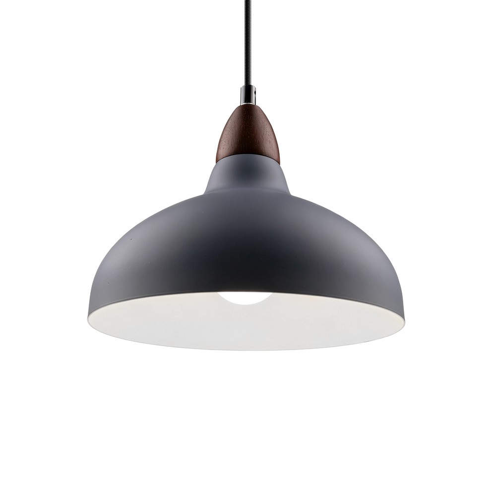 BIRK Grå Ø24cm pendel - E27 sokkel, 2m ledning, metall / tre