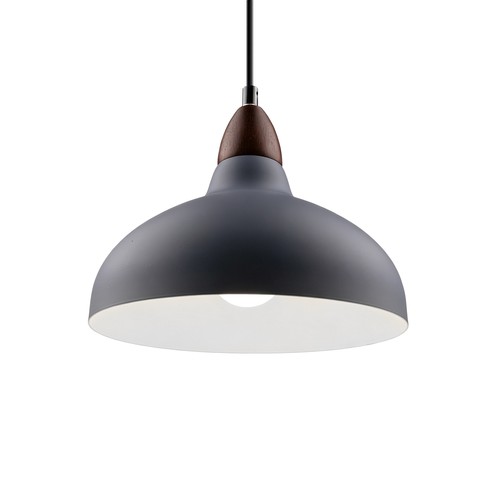 BIRK Grå Ø24cm pendel - E27 sokkel, 2m ledning, metall / tre