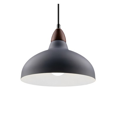BIRK Grå Ø19cm pendel - E27 sokkel, 2m ledning, metall / tre