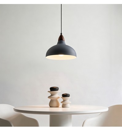 BIRK Grå Ø19cm pendel - E27 sokkel, 2m ledning, metall / tre
