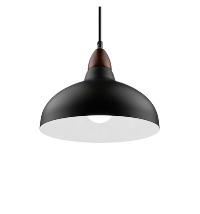 BIRK Svart Ø19cm pendel - E27 sokkel, 2m ledning, metall / tre