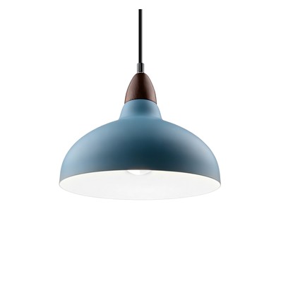 BIRK Petroleumsblå Ø19cm pendel - E27 sokkel, 2m ledning, metall / tre