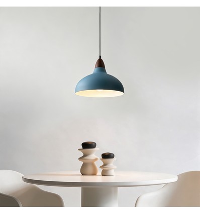 BIRK Petroleumsblå Ø19cm pendel - E27 sokkel, 2m ledning, metall / tre