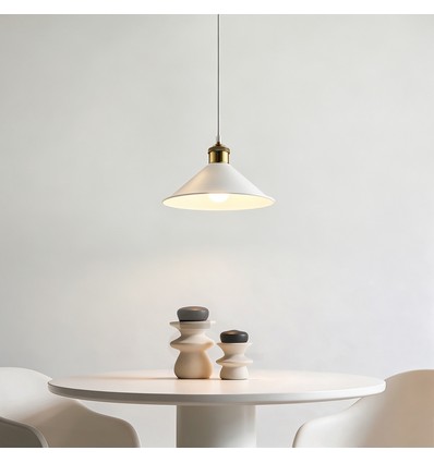 Hvit Ø22cm pendel - E27 sokkel, 2m ledning, hvit/messing