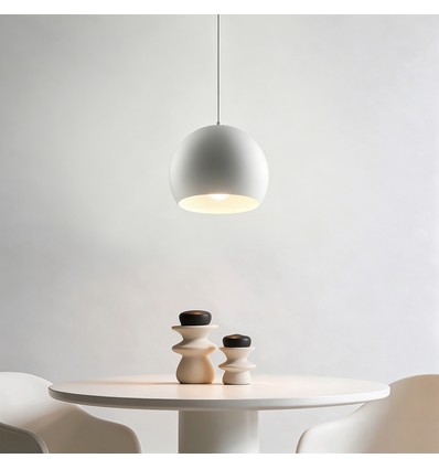 Hvit Ø20cm pendellampe - E27 sokkel, 2m ledning, metall